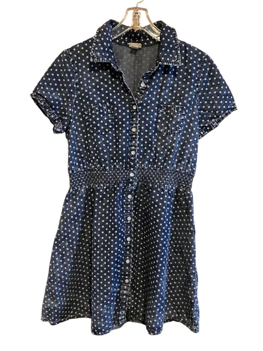 Mossimo Polka Dot Denim Button-Down Dress XL Cute & Casual